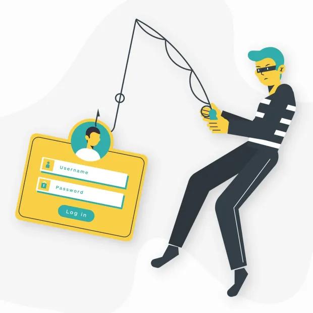 Illustration showing a hacket trying to perform phishing on a user account during the login process