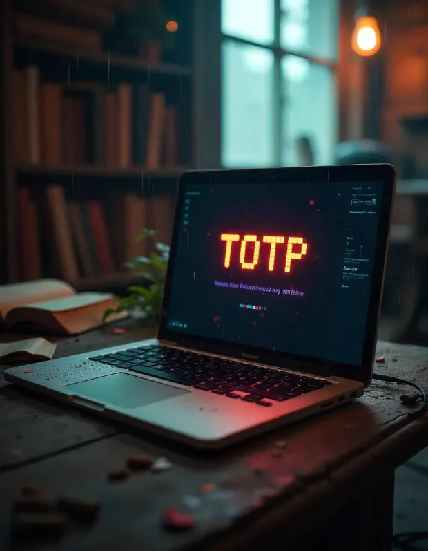 Illustration showing a laptop with TOTP displayed on the screen