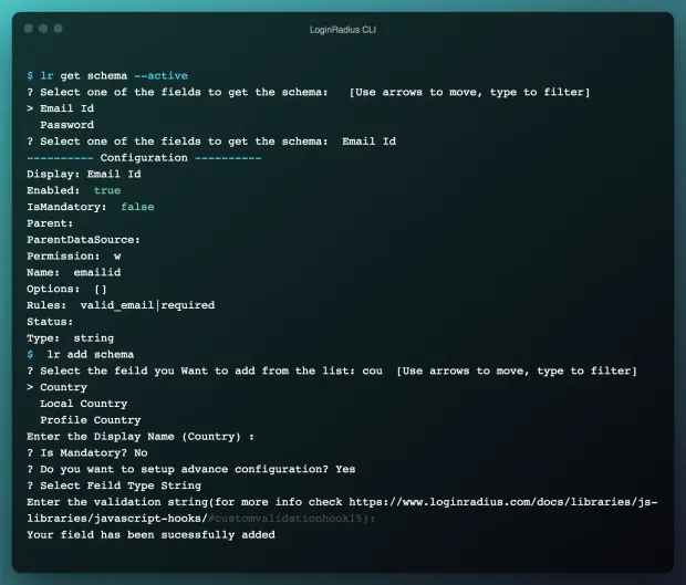 Registration Schema LoginRadius CLI