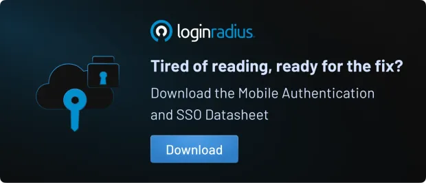 LoginRadius banner offering Mobile Authentication and SSO datasheet download.