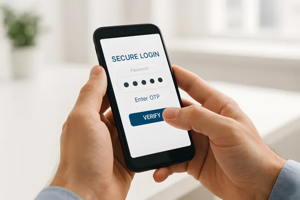 Illustration showing a user verifying its identity by entering OTP for secure login.