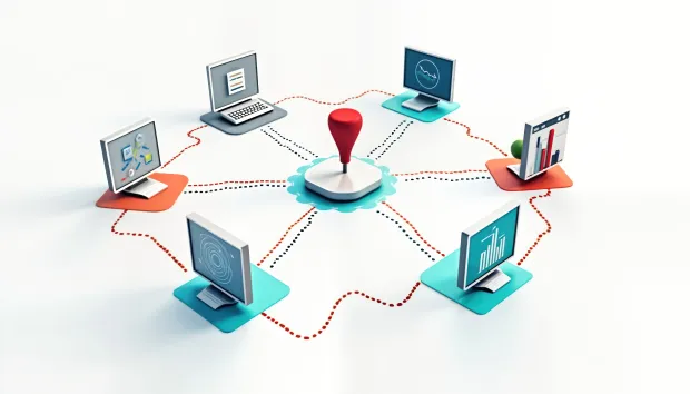 Centralized data residency hub linking systems across various locations.