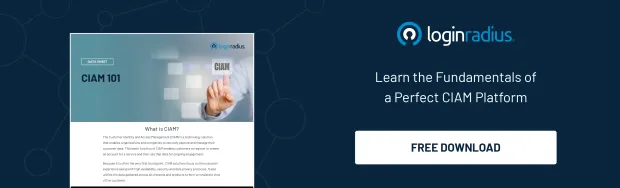 LoginRadius CIAM 101 guide promotional banner. Highlights the fundamentals of a CIAM platform with a free downloadable resource for learning best practices.