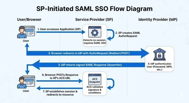Flow diagram of SP-Initiated SAML SSO