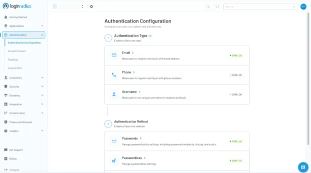 Screenshot of the LoginRadius Admin Console highlighting contextual grouping on the menu.