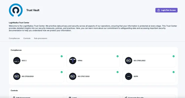 Screenshot of the LoginRadius Trust Center