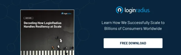 Banner promoting LoginRadius white paper on scaling resiliency for billions of global users, with a free download option.