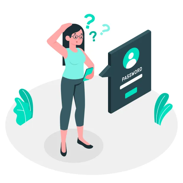 Illustration showing a user that forgot her password with a password dialogue box