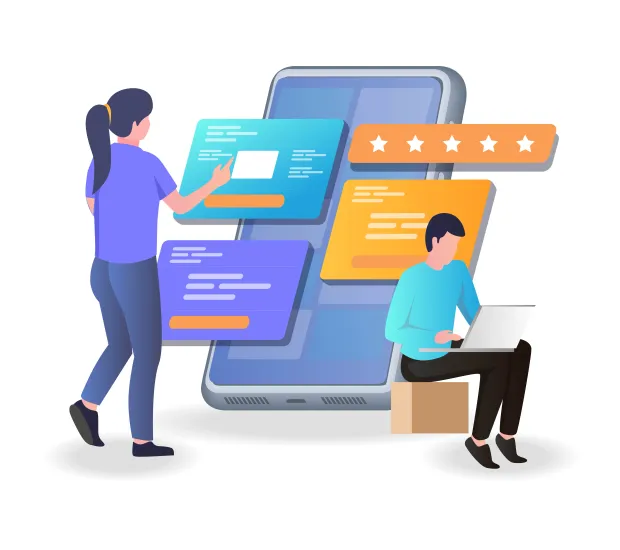 Illustration showing a good user experience where two users are signing in into their respective accounts on mobile device and laptop.