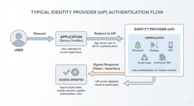 An illustration of a typical IdP authentication flow.