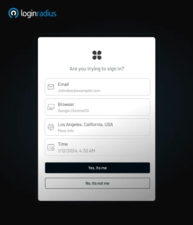 Illustration showcasing a push notification on a mobile screen through the loginradius application confirming the user with text- are you trying to sign in?