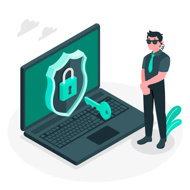 Illustration showcasing a security personnel safeguarding a laptop to ensure strong authentication.