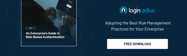 Illustration showing a free downloadable resource from Loginradius named- an enterprise’s guide to risk-based authentication.