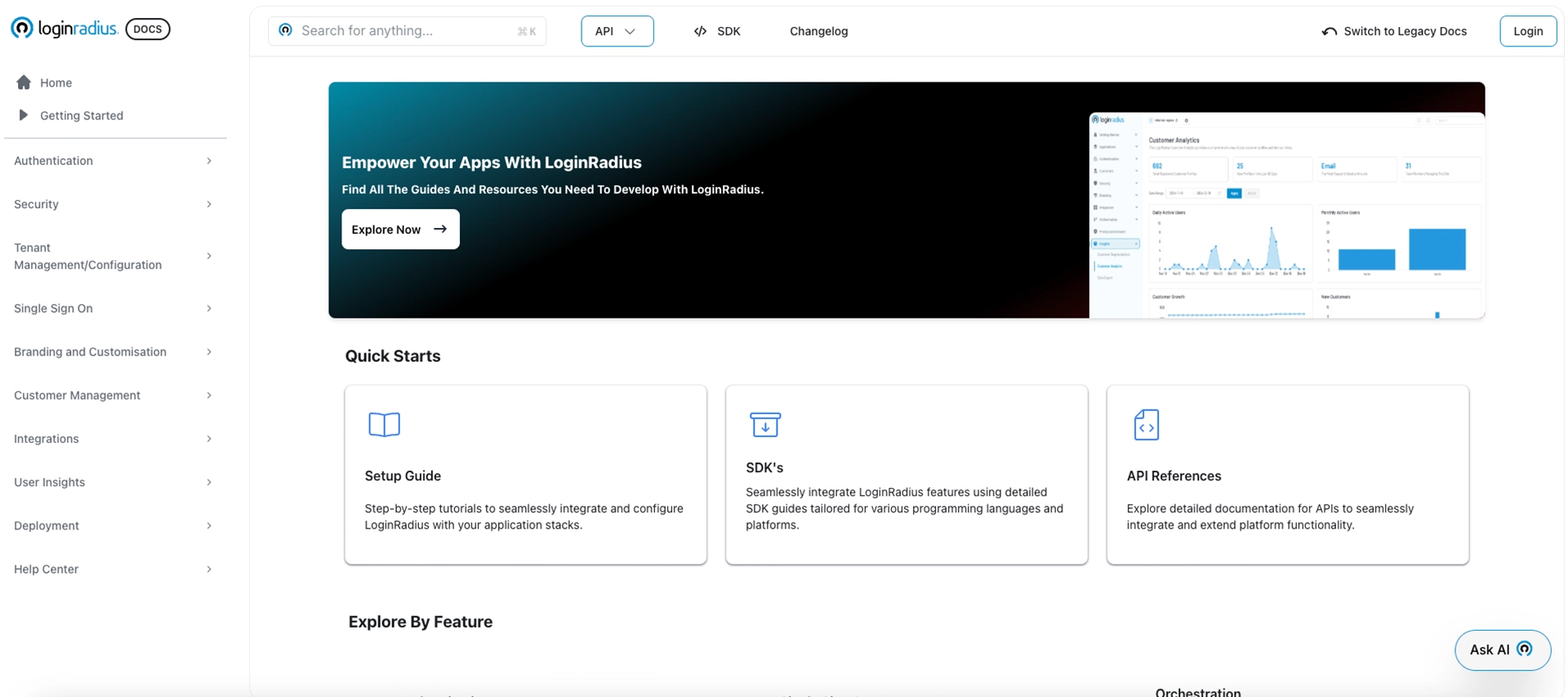 This image displays the LoginRadius developer docs section, highlighting its structured layout and easy navigation.