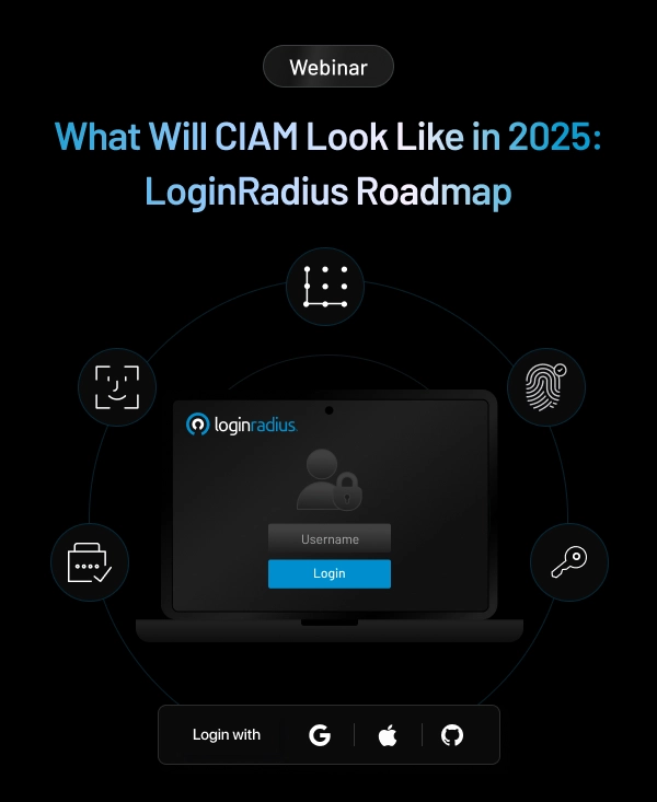 This image shows how LoginRadius powers several secure authentication methods like social login, biometrics, passkeys, passwordless login, and OTP.