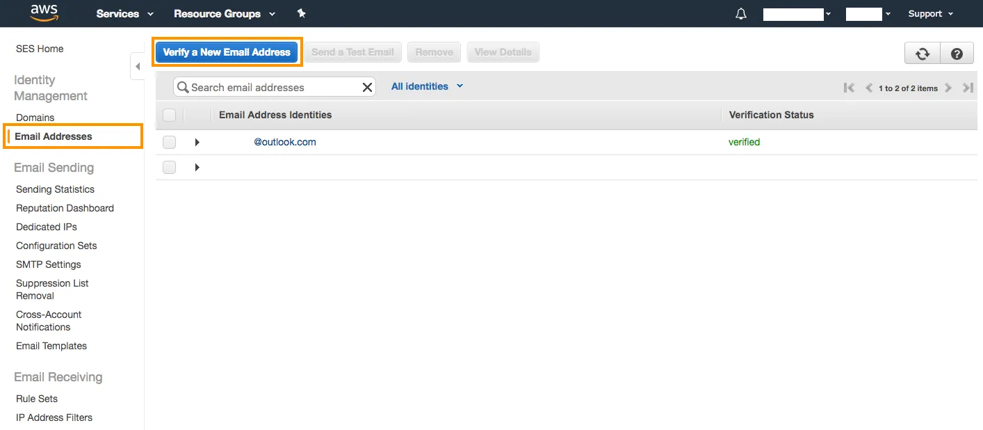 enter image title here Aws Verify Email