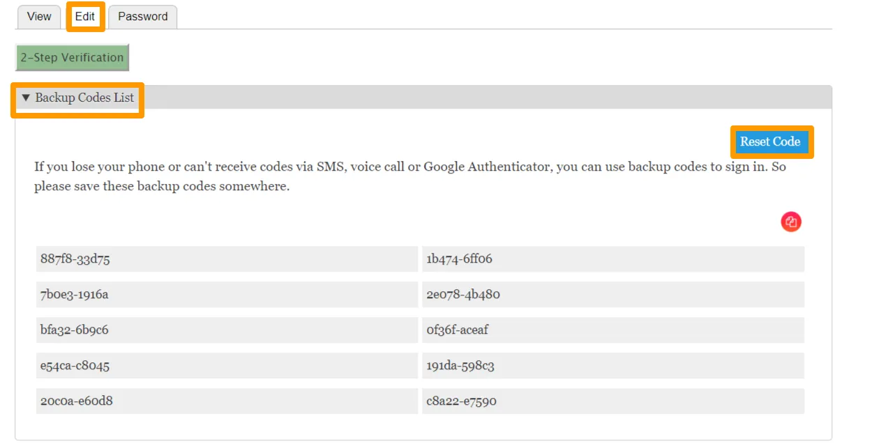 enter image title here Backupcode 3